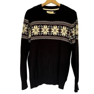 Aspen vintage knit sweater holiday snowflakes navy cotton men's size large